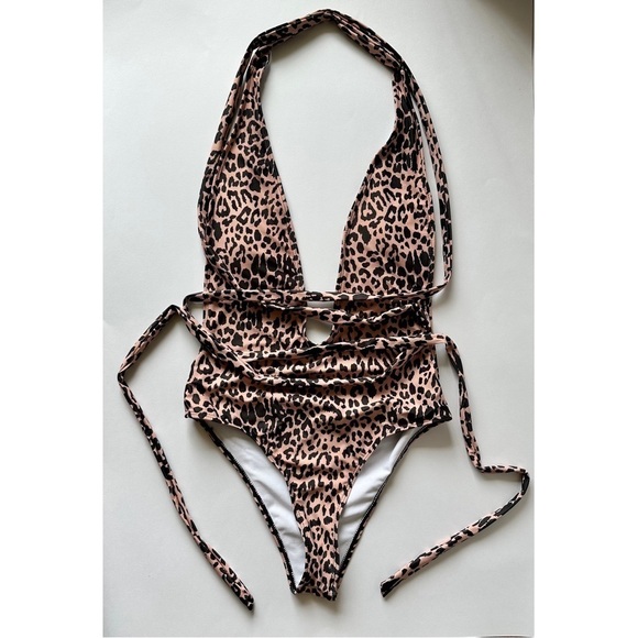 Other - Animal Print Backless Plunging Neckline One Piece Swimsuit